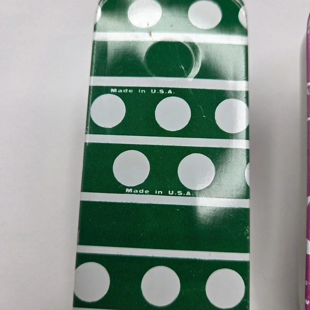 Vintage Metal Noisemaker Set Made in USA Stars Polka Dots Green Purple Retro Toy